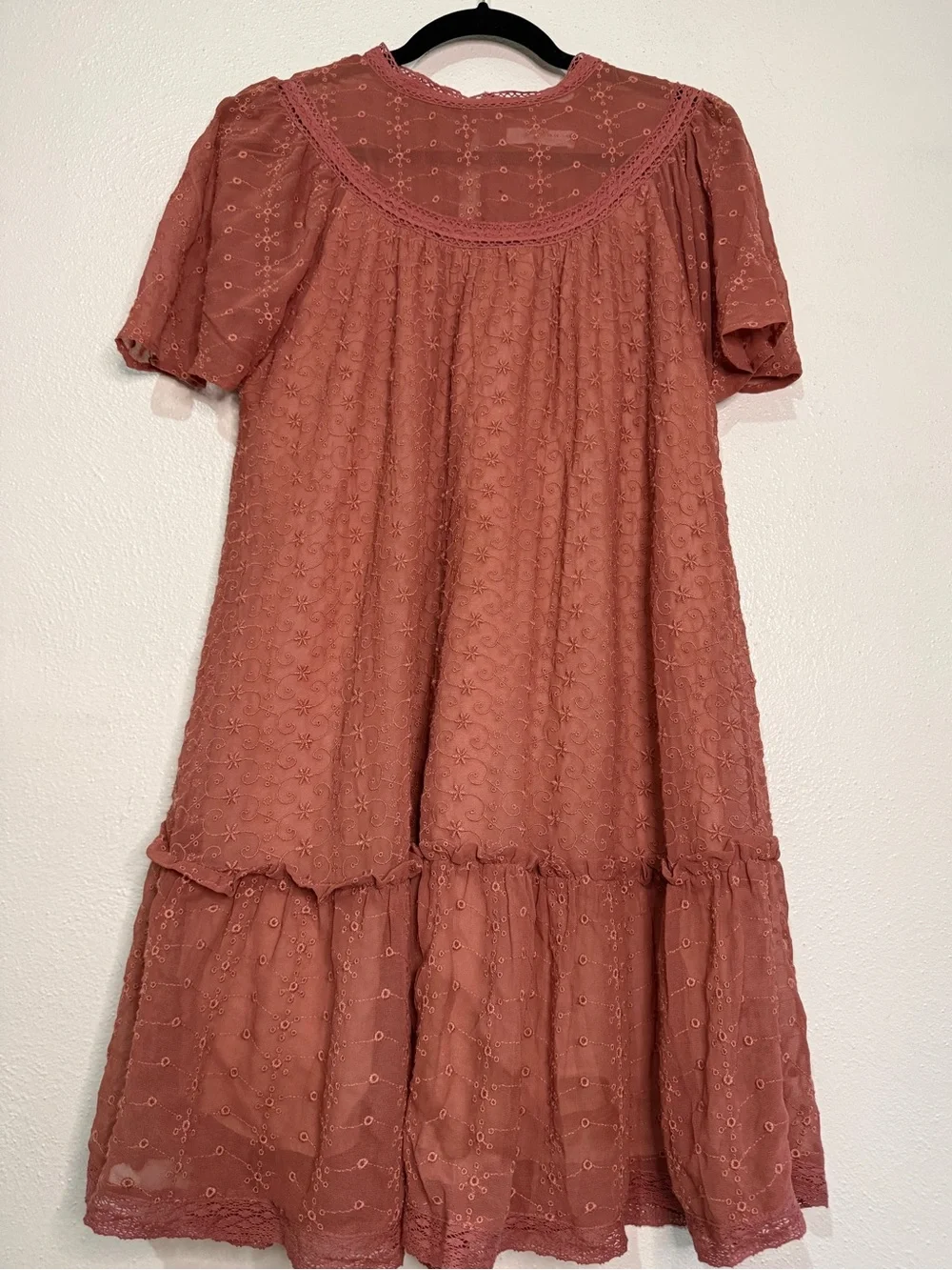 Zara Girl’s Dusty Rose Eyelet Babydoll Dress. Sz 13-14.